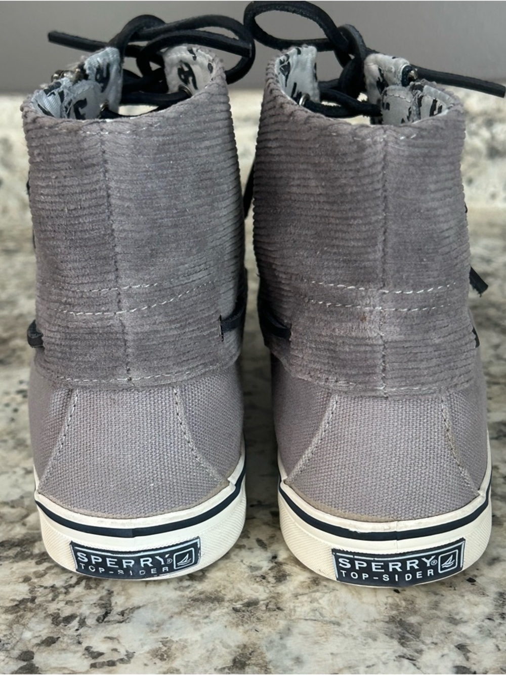 Sperry Gray Topsider High Top Corduroy Boat Shoes Sneakers Ankle Boots Size 7 - Picture 12 of 13